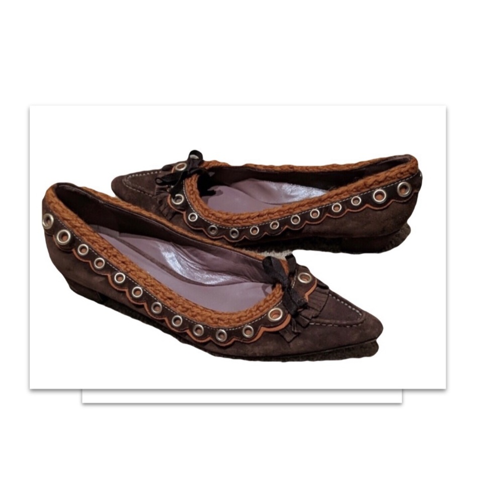 Miu Miu Suede Grommet Trim Slip On Loafer Flats